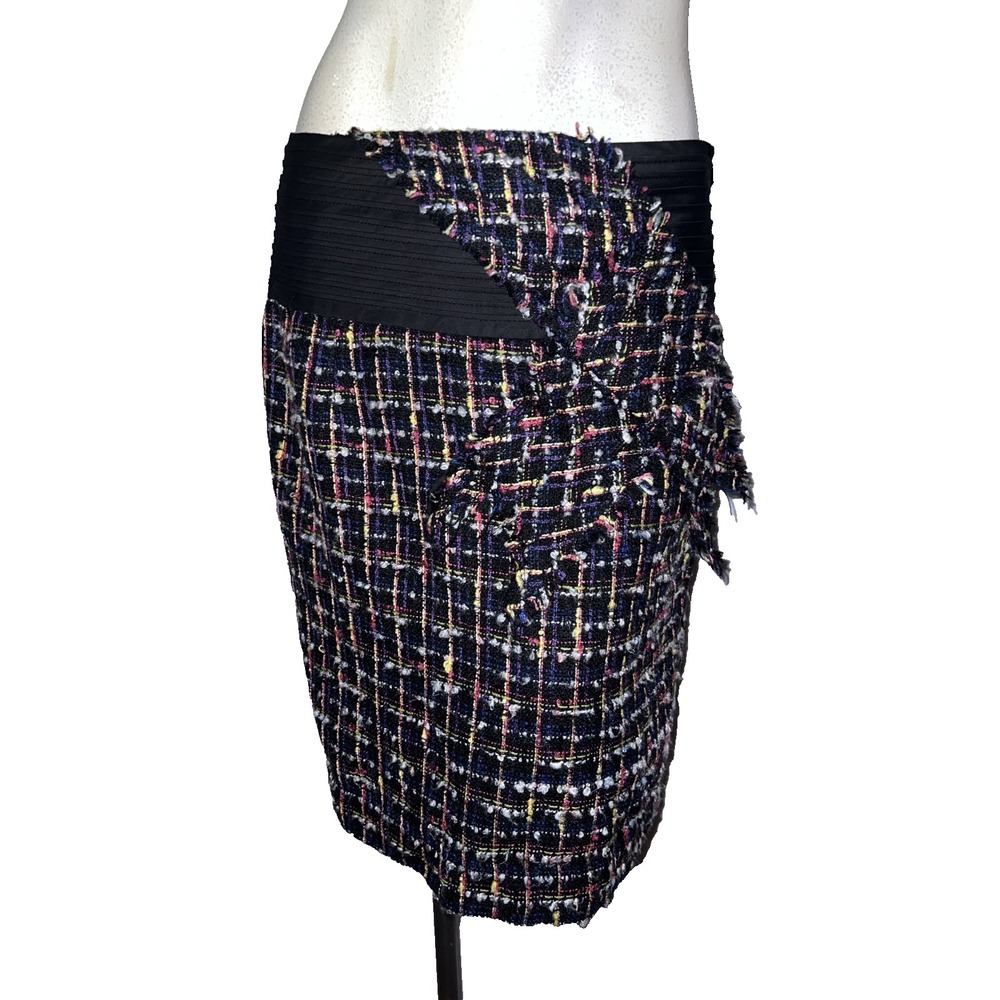 Anthropologie Taikonhu Skirt 8 Colorful Tweed Raw Edge Black Pleated Waistband